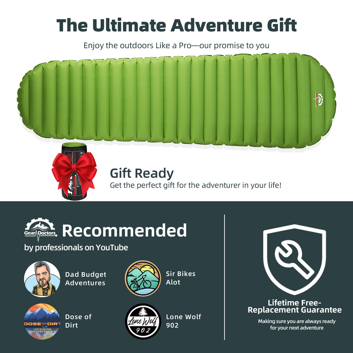 Gear Doctors ApolloAir 5.2 R-Value 17oz Ultralight Sleeping Pad